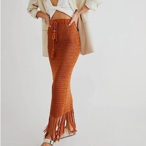 Flook x Free People Brooke Tassel Crochet Cover Up Skirt in Rust NWT